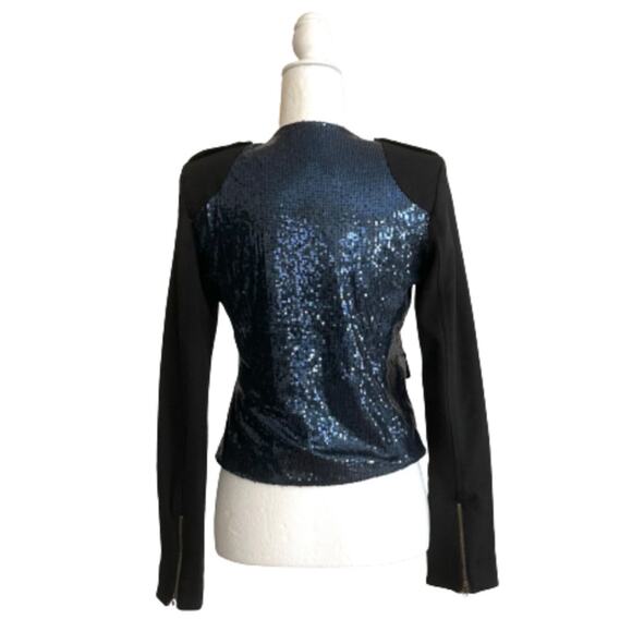 Lumiere Jacket Blazer Coat Black Blue Sequins Zip Cropped Party Small NEW - Picture 4 of 16